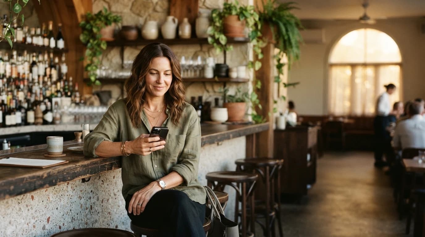 Restaurateur peaufinant sa carte digitale depuis son téléphone